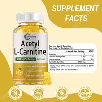 Suplementos de Acetil L-Carnitina OEM en Gomitas Sin Azúcar para Adultos, Apoyo Energético, Salud Cerebral, Concentración, Claridad, Metabolismo de Grasas, 60 Unidades