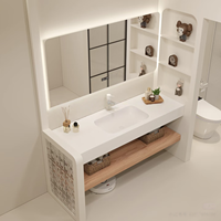 Gabinete de Baño Personalizado XINGRUO, con Lavabo Individual Integrado, Acabado en Madera de Nogal Natural, para Proyectos Arquitectónicos
