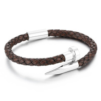 Bracelet en cuir tressé pour homme avec clous en acier inoxydable et boucle magnétique, accessoires de mode en cuir de vachette
