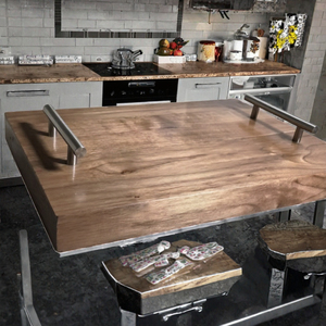 Plateau de service en bois fait main avec poignées métalliques modernes, plateau rectangulaire en bois rustique pour le petit-déjeuner, plateau décoratif pour servir les aliments à la maison - Product Image 3