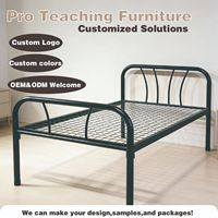 Cadre de lit en métal robuste avec support en maille, design à tubes ronds avec tête et pied de lit, lit plateforme durable