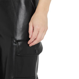 Pantalon en <span class=keywords><strong>jean</strong></span> extra long plat à taille haute pour femmes pantalon en <span class=keywords><strong>cuir</strong></span> cargo <span class=keywords><strong>noir</strong></span> droit à jambe large pour femmes - Product Image 4