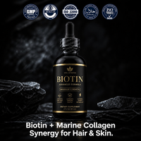 Gouttes liquides de biotine et de collagène naturelles de qualité supérieure 10000 mcg pour une croissance des cheveux 2 fois plus rapide et un complexe cutané éclatant, flacon de 60 ml