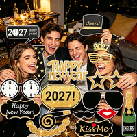 Nouvel An : Accessoires de photomaton amusants et résistants aux rayures – Lunettes, gâteaux, horloge, champagne – Accessoires de photographie étanches pour fêtes