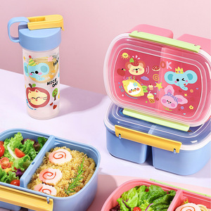 Fun Playful Student Lunchbox Water Bottle <b>Set</b> Portable Microwave Safe Airtight Cartoon Style For Picnics Fruits Snacks - Product Image 1