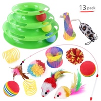 Ensemble de jouets interactifs pour chat en plastique avec tunnel, tente pliable, baguette à plumes et balles, pour jeu intérieur, vente en gros