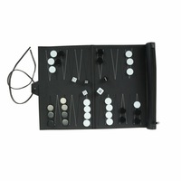 Set Backgammon Lipat Hitam Ramah Lingkungan Tahan Lama Kulit PU Gulung Permainan Keluarga Luar Ruangan Permainan Papan Portabel Perjalanan Kustom