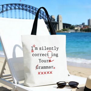 Sac fourre-tout en toile avec citation amusante sur la grammaire : « Je corrige silencieusement votre grammaire », imprimé, réutilisable, sac à bandoulière pour femme, sac de shopping - Product Image 3