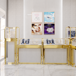 Diseño de Interiores de Joyería en 3D, Muebles de Lujo Personalizados, Exhibidores de Joyería de Acero Inoxidable Dorado - Product Image 5