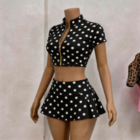 Ensemble veste et jupe pour femmes, à pois, manches courtes, deux pièces, vêtements de sport d'été, respirant, doux, logo personnalisé, spandex, coton