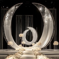 Arche de toile de fond pré-assemblée - Rideau à franges argentées avec cadre en aluminium pour la décoration de mariages et de salles de banquet