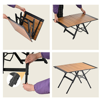 Table pliante moderne d'extérieur en alliage d'aluminium à grain de bois, réglable en hauteur, avec mécanisme à bille réglable, mobilier d'extérieur