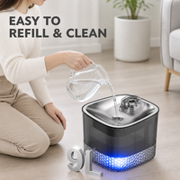 Fontaine à eau pour animaux de compagnie de grande capacité 9L SHT703 en acier inoxydable 304, distributeur d'eau automatique pour chat et chien avec pompe filtrante silencieuse