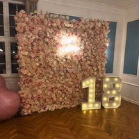 Mur de fleurs 5D MoKtong Champagne Rose 8ft x 8ft enroulable avec tissu toucher réel pour événement romantique ou anniversaire