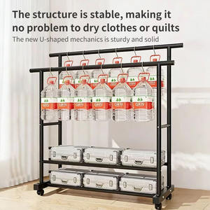 מתלה ייבוש כפול נייד לסלון ולחדר שינה, עשוי ברזל, עומד על הרצפה, לאחסון בגדים ומעילים בתוך הבית. - Product Image 4