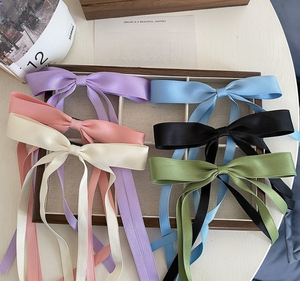 Pasadores de Pelo para Niñas con Lazo Doble de Cola Larga y Cinta Metálica, Color Personalizado - Accesorios Diarios Dulces y Lindos a la Moda - Product Image 1