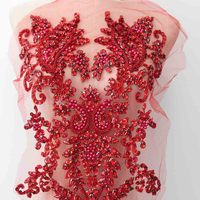 Patch d'Applique en Strass à Motif de Fleur Cousu à Dos Plat de Luxe avec Garniture en Dentelle Ivoire pour la Couture de Vêtements (Stretch)
