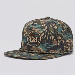 Casquette de golf camouflage vert Woodland, imperméable, avec patch PVC, cordon, 5 panneaux, perforations laser, respirante, snapback, pour hommes et femmes - Product Image 1