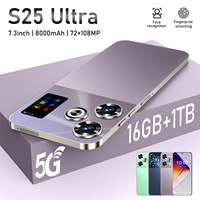 هاتف ذكي أصلي S25 Ultra بتقنية 5G وشريحتي اتصال، كاميرا خلفية 108 ميجابكسل، ذاكرة 16 جيجابايت + 1 تيرابايت، معالج عشاري النواة، ذاكرة وصول عشوائي 3 جيجابايت، معدل تحديث الشاشة 144 هرتز، عرض عالي الدقة