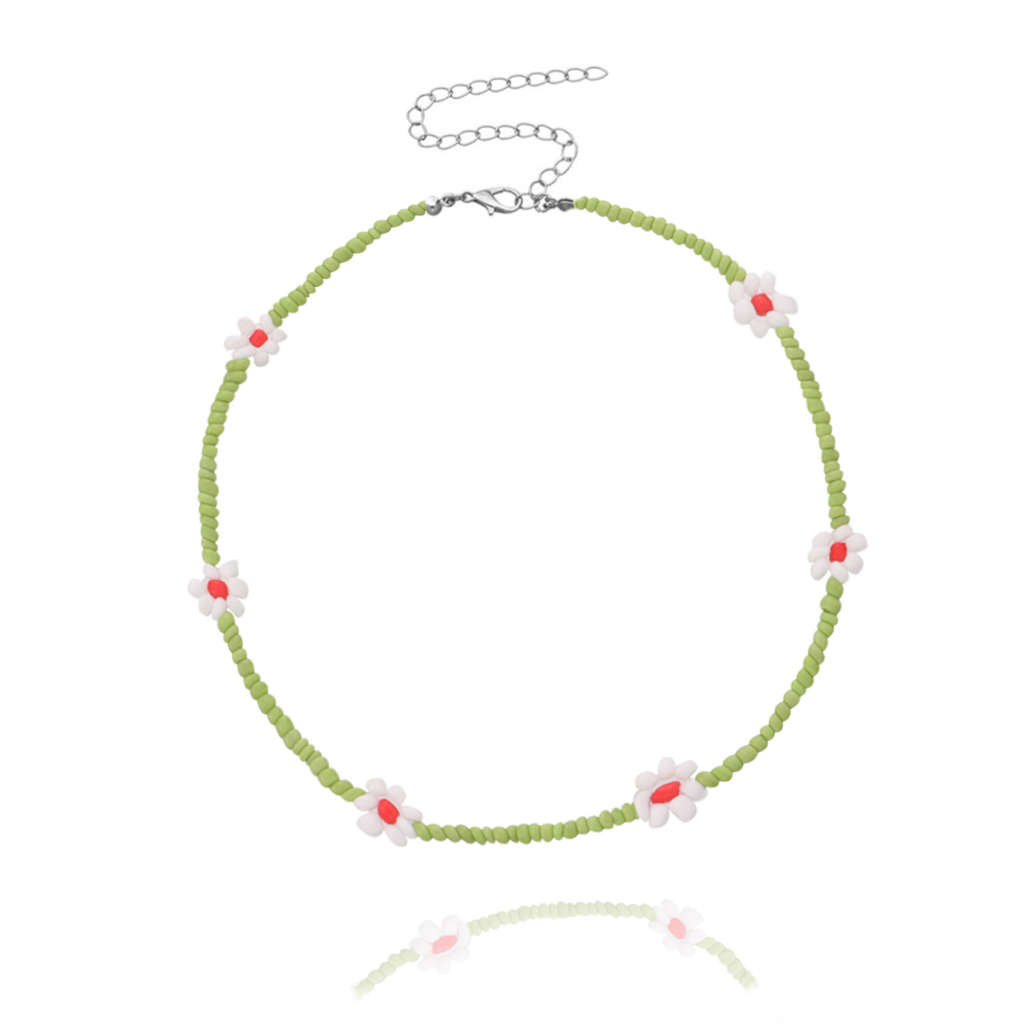 11 perles de riz vert fleurs blanches