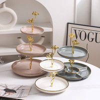 Plateau à fruits en céramique nordique à 2 niveaux, bol à fruits à 3 niveaux avec texture, présentoir à desserts en porcelaine pour mariage et fête, directement de l'usine