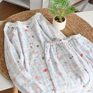 Conjunto de Ropa de Casa de Algodón Puro para las Cuatro Estaciones, Cuello Redondo, con Encaje, Antibacteriano, Manga Larga, Pantalones Largos, Estilo Juvenil - Product Image 5