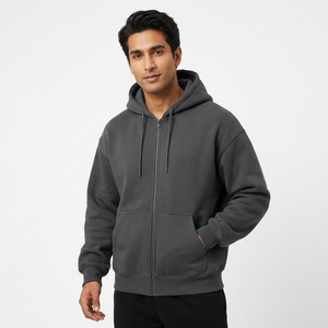 Sudadera con capucha térmica extragrande de algodón 100% personalizada con cremallera completa, estilo balaclava, de felpa francesa con estampado de espuma, unisex - Product Image 1