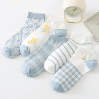 Chaussettes courtes d'été en coton respirant à carreaux bleus pour filles et femmes, vente en gros