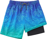Shorts de bain décontractés d'été personnalisés avec logo, respirants, imperméables, séchage rapide, en polyester et élasthanne tissé, imprimé rayé, avec cordon de serrage