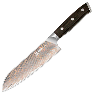 KEEMAKE 7 pollici damasco acciaio Santuko coltello con forma di piume di bronzo rasoio affilato piccolo coltello da cucina con manico in legno Pakka - Product Image 1