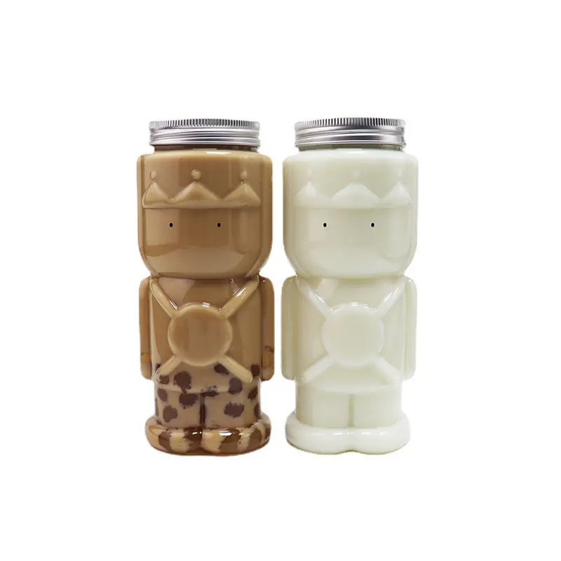 24oz Cute PET Milk Boba Bubble Tea tazza di plastica con coperchi natale Gingerbread Man Guard Ornaments Jar Drinking Container Bottle