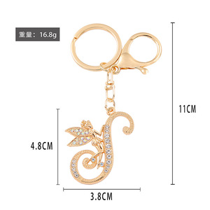 Portachiavi con Lettera Iniziale Corsiva in <span class=keywords><strong>Oro</strong></span> e Argento con Strass, Foglia di Vite e Cristalli, Ciondolo per Borsa per Donne e Ragazze - Product Image 3