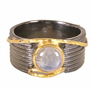 Black Rhodium 18K Gold Plated 925 <b>Sterling</b> <b>Silver</b> <b>Wedding</b> <b>Band</b> Ring with Rainbow Moonstone Cut Stone Customized Party Jewelry - Product Image 1
