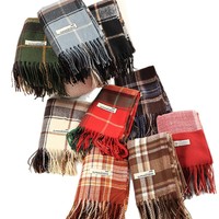 Nouvelle Écharpe en Polyester à Carreaux pour Femme, Automne/Hiver, Effet Cachemire, Douce et Polyvalente, 200 cm avec Franges