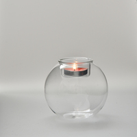 Precio de Fábrica, Portavelas de Cristal de Borosilicato de Alta Calidad, Pulido, Moderno, Minimalista, Circular, con Base de Madera, Decoración de Mesa