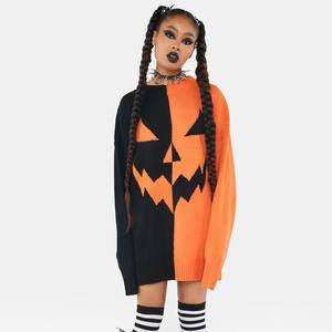 Personalizado FNJIA nuevo largo mujeres de punto calabaza Jacquard suelto Casual moda pulóver de gran tamaño de punto suéter de <span class=keywords><strong>Halloween</strong></span> - Product Image 2