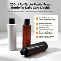 Bouteille distributrice en plastique PET de 200 ml, bouteille rechargeable pour shampoing, gel douche, émulsion, emballage personnalisé