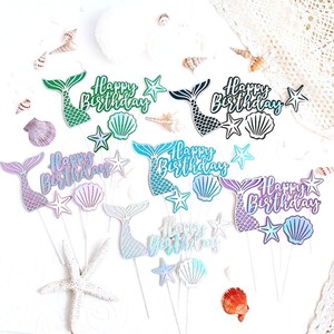 Decoración de Pastel de Sirena con Miel y Dulzura, Adorno de Papel para Pastel de Feliz Cumpleaños, Conchas Marinas, Estrellas de Mar, Cola de Pez, Decoración de Cumpleaños - Product Image 3