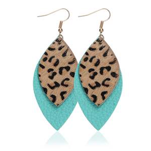 Boucles d'oreilles en similicuir Vintage imprimé léopard Double goutte en cuir pendentif boucles d'oreilles pour femmes Uionen 894 - Product Image 6