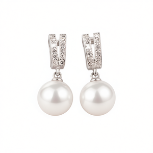 Pendientes de Perlas Akoya Blancas E1116, Perlas Cultivadas Redondas AAA, Joyería Clásica de Boda para Mujer, Engaste de Canal en Oro de 18K - Product Image 1