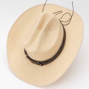 Chapeau de paille de cow-boy à large bord pour la plage, protection solaire, respirant, pour femmes et hommes, été, avec ceinture réglable, vente en gros à bas prix - Product Image 4