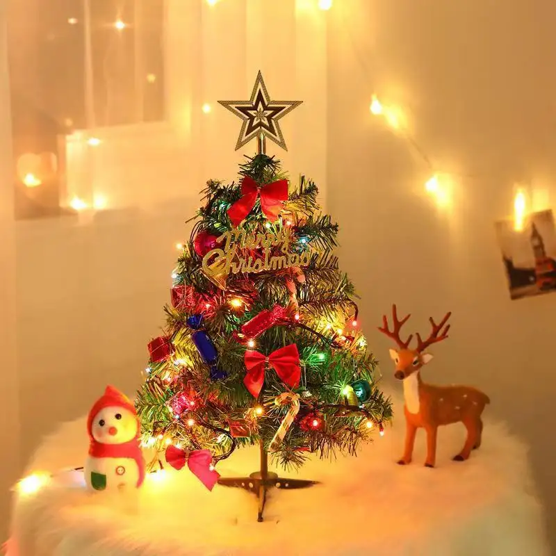 Árvore de led decorativa para natal, 50cm pvc presente artificial mini ornamentos de natal árvore de natal decoração com luzes