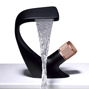 Mélangeur d'eau froide et chaude en cascade Mélangeur d'évier de salle de bain Robinet de lavabo en laiton <span class=keywords><strong>noir</strong></span> or rose - Product Image 1