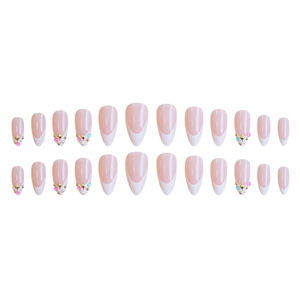 <span class=keywords><strong>Faux</strong></span> ongles en amande <span class=keywords><strong>pastel</strong></span> français, taille moyenne, avec base rose nude et détails en strass étoile dorée, à presser, pour demoiselle d'honneur - Product Image 4