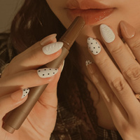 Faux ongles à presser en acrylique, style frais et simple, blanc laiteux à pois, ligne 3D, French manucure, forme amande courte, 10 pièces, pour supermarché