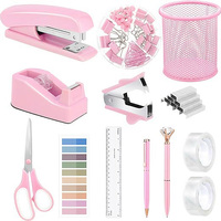 Ensemble de papeterie de bureau rose pastel - Kit de fournitures de bureau 12 en 1 pour la maison et le bureau