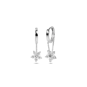 Boucles d'oreilles créoles élégantes en forme de fleur avec diamants de laboratoire, design goutte, or blanc 14 carats, bijoux fins, cadeau de mariage ou d'anniversaire pour femme - Product Image 1