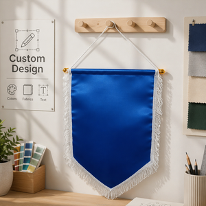 Rectangle Pennant Flag with Streamers Digital Printing White <strong>Background</strong> Red Black Gold Navy Blue Hanging Flag OEM/ODM Factory - Product Image 1