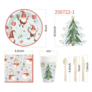 Juego de Vajilla Desechable para Fiesta de Navidad DAMAI, Platos de Papel con Diseño de Árbol de Navidad y Papá Noel para 8 Personas - Product Image 6