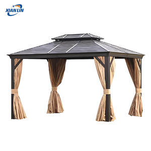 Quadratischer schwarzer Eisen-Garten-Baldachin-Pavillon Pergola-Pavillon im Freien mit PVC-Aluminiumstahl-Poly-Dach rahmen - Product Image 1